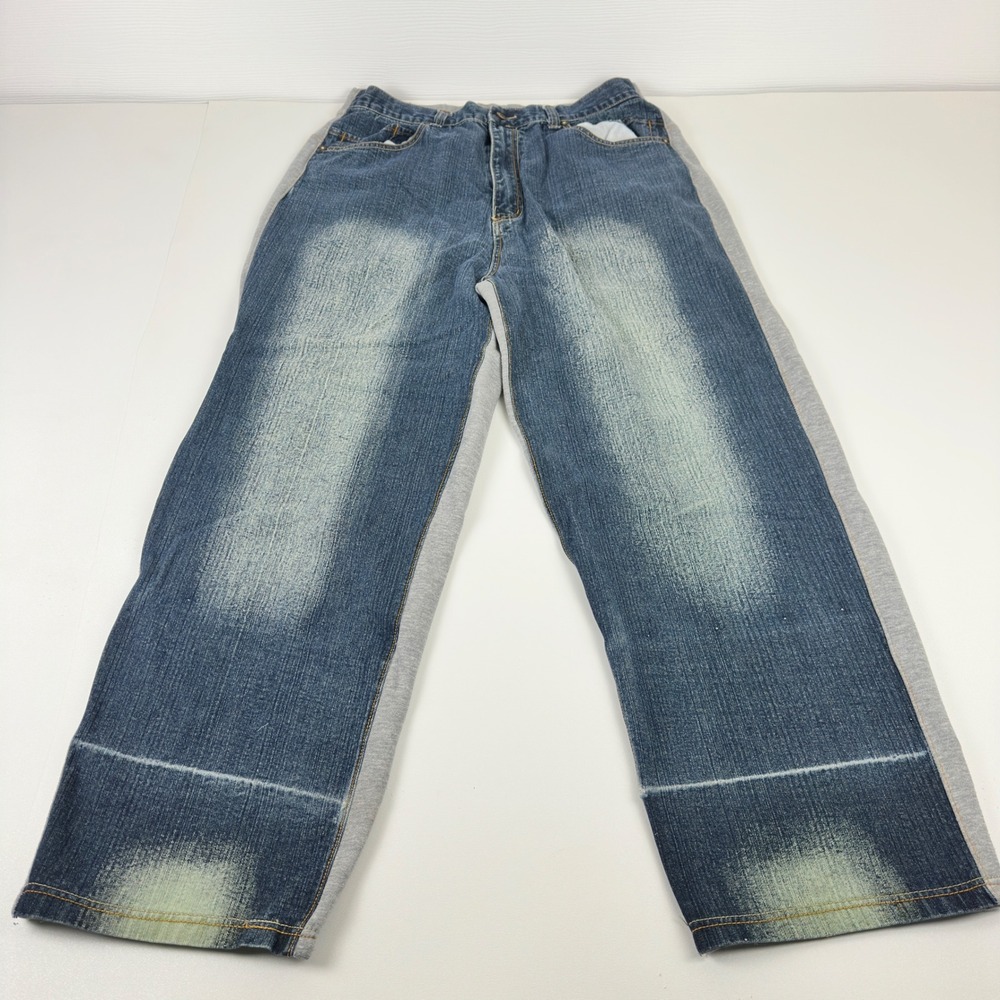 Godbody Denim Technology Hybrid Jeans Sweatpants Blue Grey‎ 3XL Wide Leg Y2K